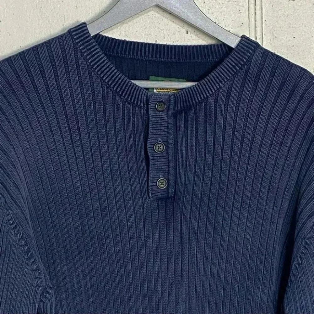 Cabela's men's L distressed blue ribbed Henley sweaters Preppy‎ Business casual